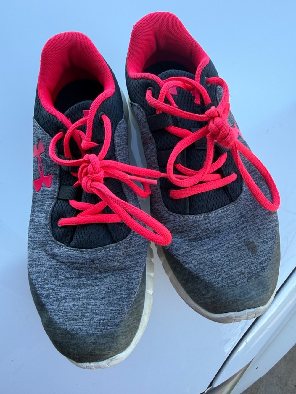 Under Armour Gray and Hot Pink Knit Athletic Shoes